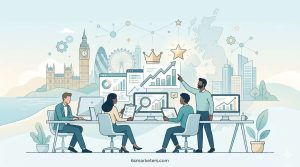 Ultimate Guide to the Best SEO Agencies in UK: A professional team analyzing search growth data with a UK skyline.