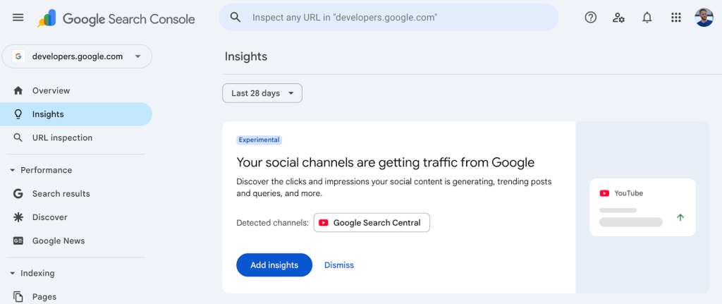 How to access social channels in search console