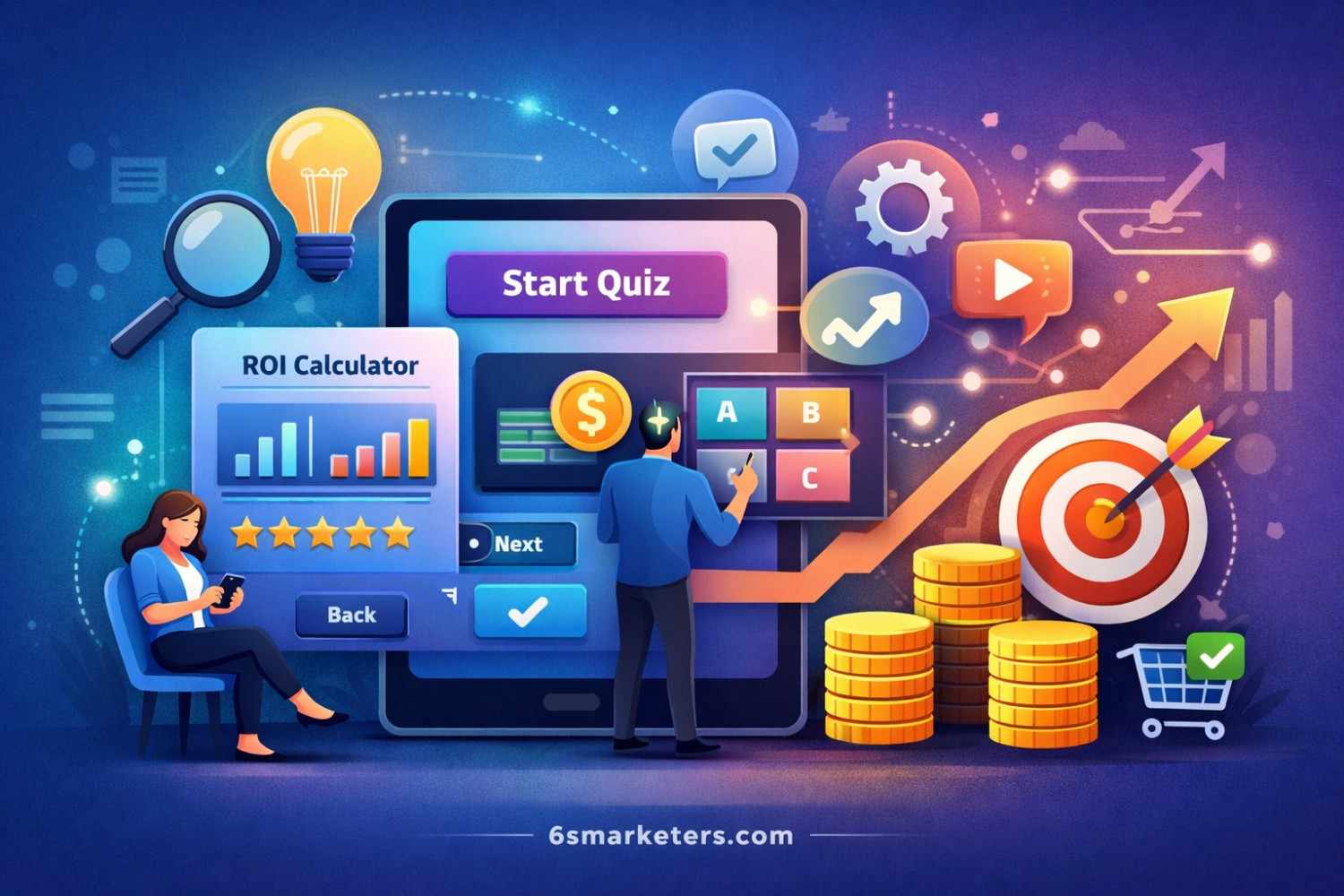 Interactive Content visual showing quizzes, calculators, and tools driving engagement and conversions