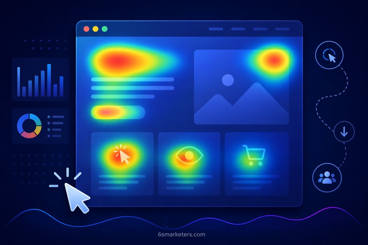Minimal blog banner illustrating heatmaps for website with subtle UI elements, user behavior insights, and clean layout design.