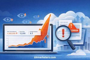 Google Search Console Impression Bug showing inflated impressions due to logging error with rising graph and alert icon