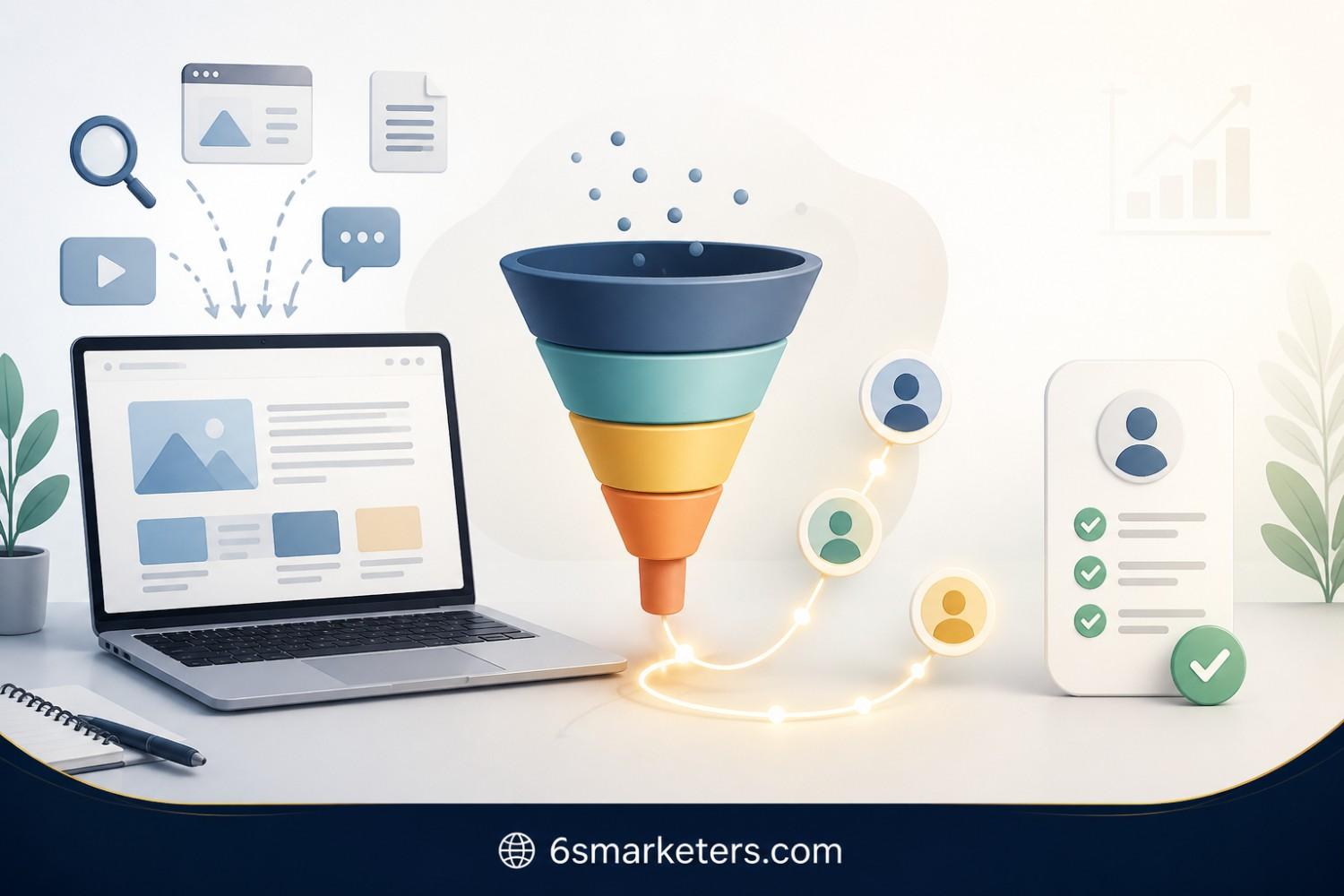 SEO content strategy funnel turning website traffic into qualified leads and conversions through optimized content