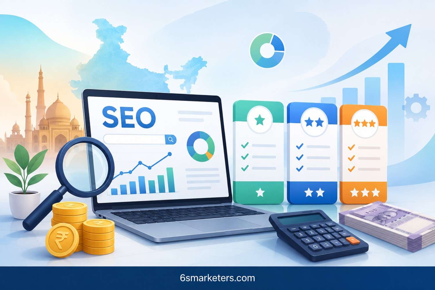 SEO pricing in India comparison banner showing affordable SEO packages and business growth trends in 2026