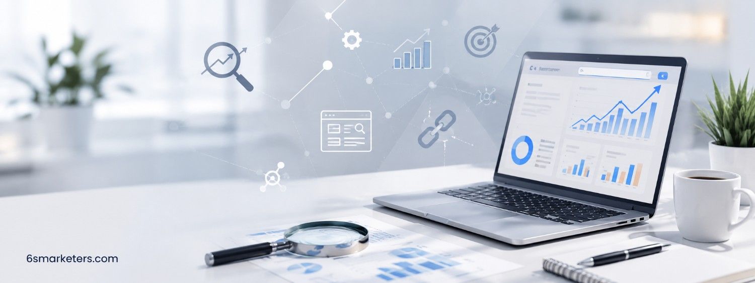 Infographic explaining what does an SEO company do, including audits, keyword research, content, links, and SEO reporting