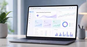 Blog banner illustrating Search Generative AI performance reports in Search console
