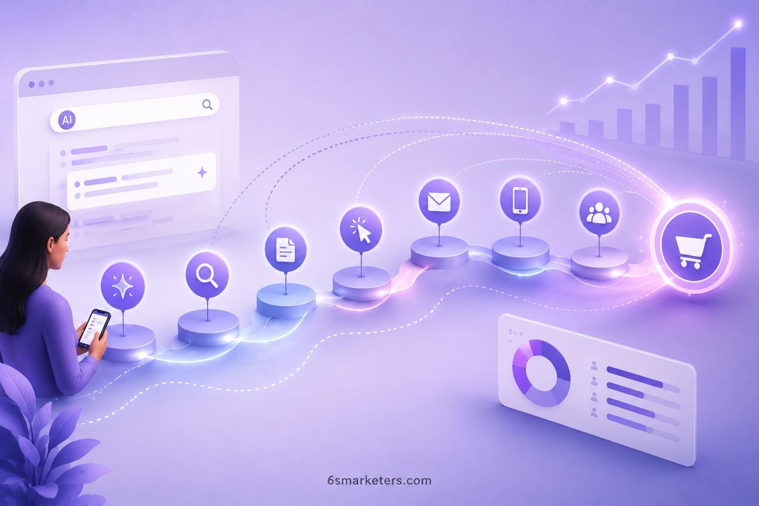 Assisted conversions attribution model showing AI search customer touchpoints across the path to conversion.