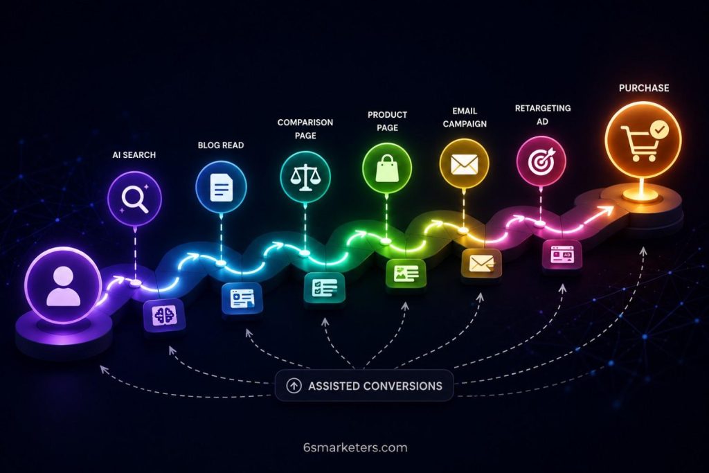 Customer journey showing multiple assisted conversions before final purchase