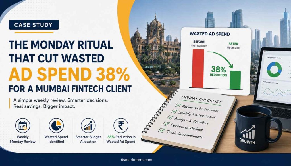Case study showing how a weekly Monday ad review ritual cut wasted ad spend for fintech advertising budget by 38% for a Mumbai client